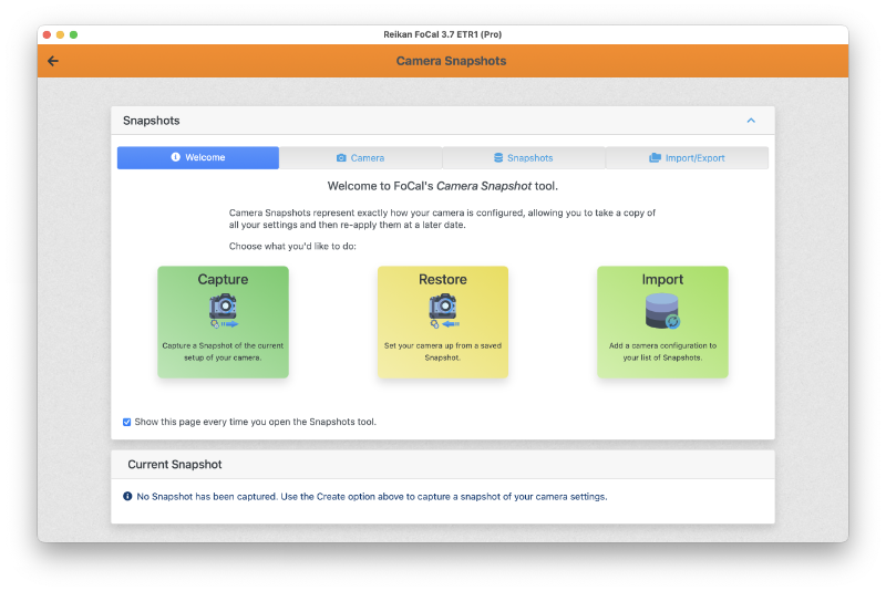 The Reikan FoCal Snapshots tool in FoCal Pro Desktop