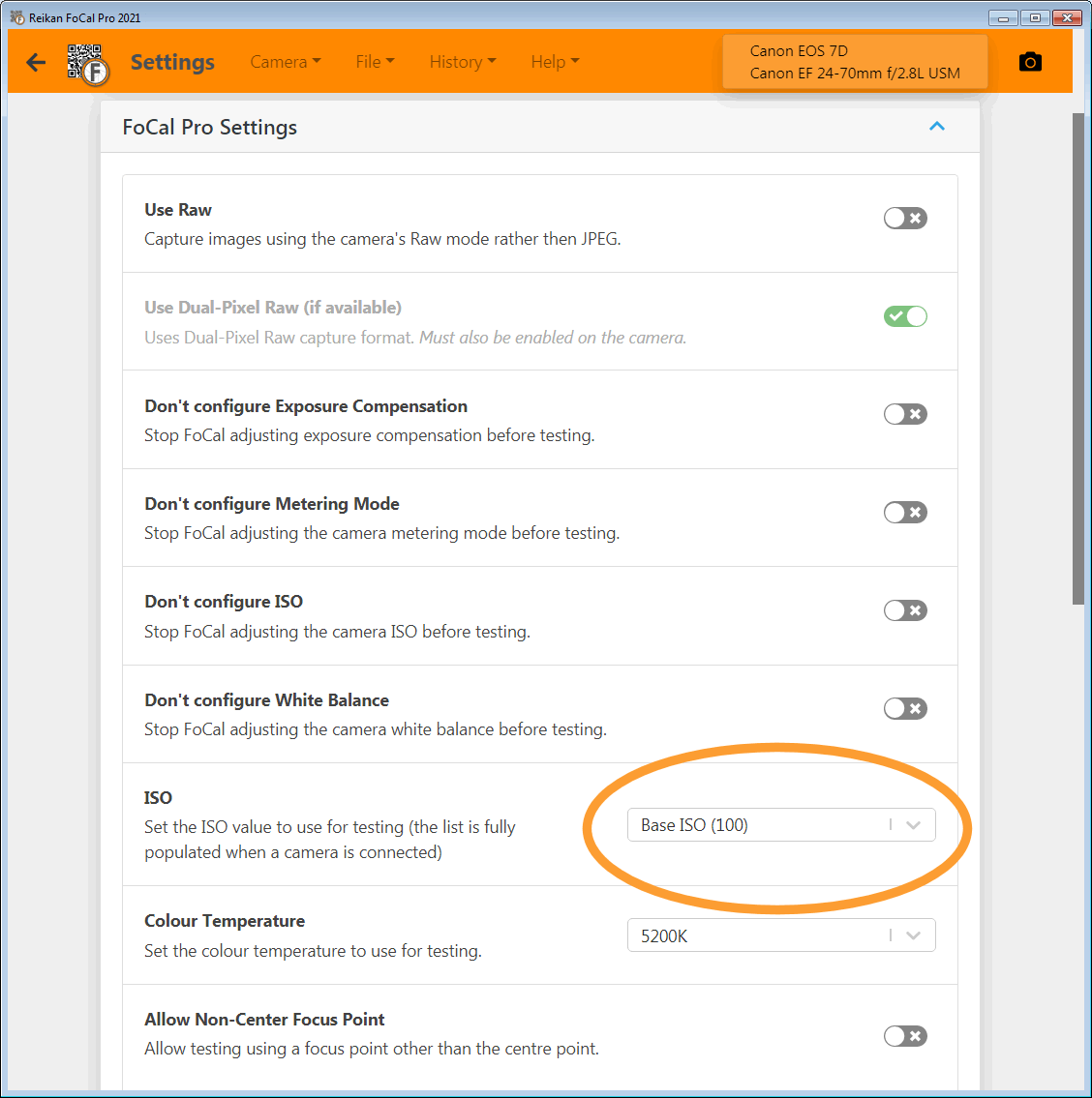 Adjust ISO in FoCal Pro