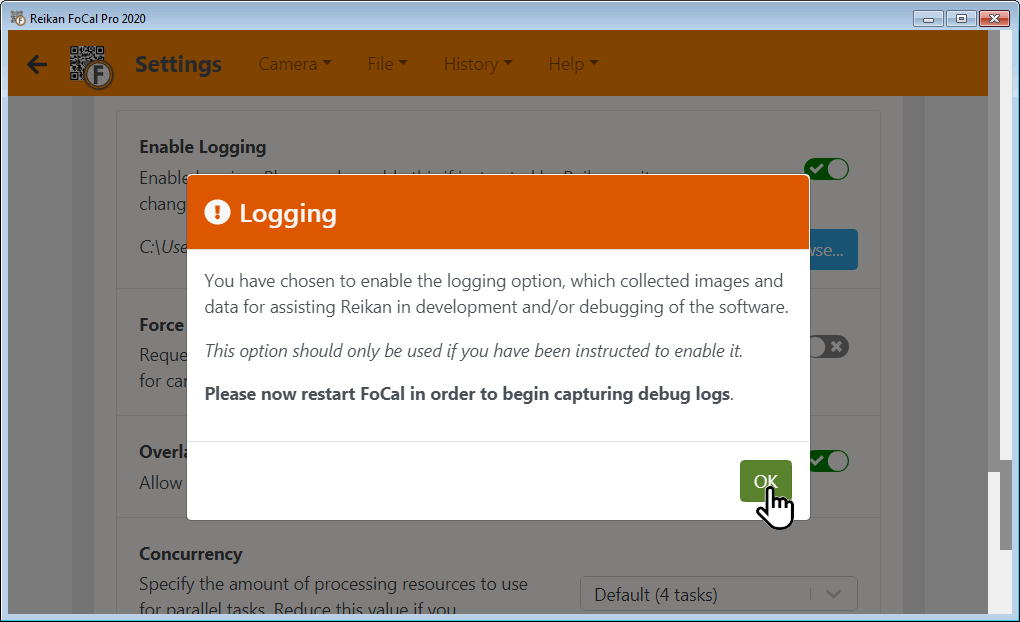 Logging Dialog Popup